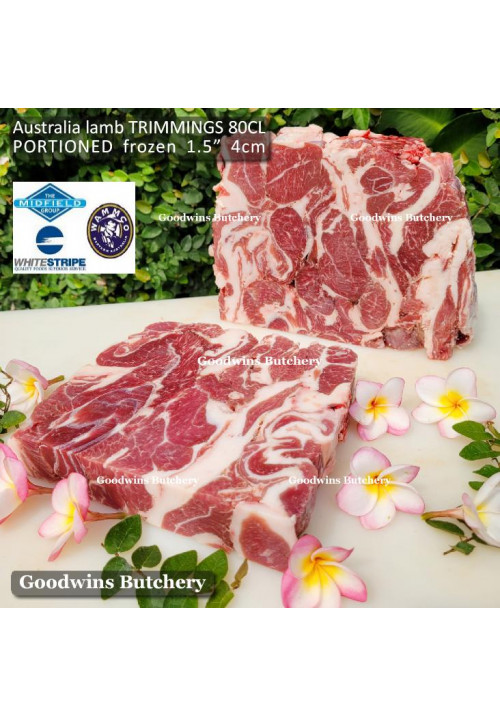 Australia lamb mutton TRIMMINGS 80CL tetelan frozen WAMMCO portioned 1.5" 4cm +/- 1kg (price/kg)